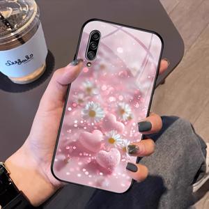 TEMU 삼성 A90 5G 폰 케이스 하드 케이스 강화 유리 충격 방지 커버 리얼리스틱 프린트 꽃 하트 모양