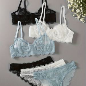 TEMU 6개 레이스 플로럴 언더와이어 여성 브라 및 팬티 세트 섹시 쉬어 메쉬 멀티 컬러 옵션 가정 사무실 호텔용