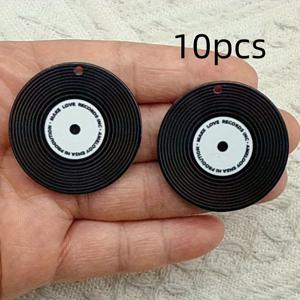 TEMU 10개 아크릴 블랙 바이닐 레코드 펜던트 세트, 빈티지 음악 디스크 귀걸이 & 목걸이 키체인 액세서리 만들기용