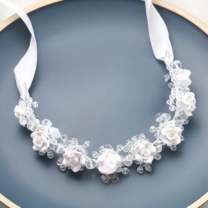 TEMU 여성을 위한 스타일리시한 화이트 헤어 바이너 헤어밴드, 라인스톤과 플로럴 디자인 특징, 브라이덜 웨딩 및 파티에 완벽