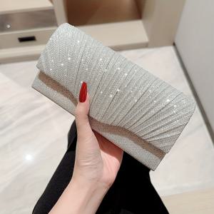 TEMU 새로운 여성용 플리츠 반짝이는 이브닝 클러치, 정장에 완벽한 세련된 핸드백, 결혼식 및 특별한 날에 적합