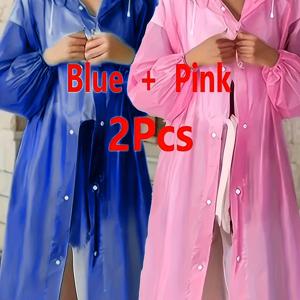 TEMU 여행, 야외 사이클링, 하이킹용 두꺼운 EVA 성인용 비옷 2개 세트, 끈이 있는 휴대용 비옷