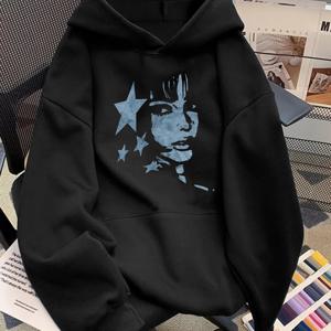 TEMU D92 - 스타일리시한 애니메이션풍 큰 머리 일러스트, 별 프린트, 창의적인 디자인, 스위트 & 쿨 