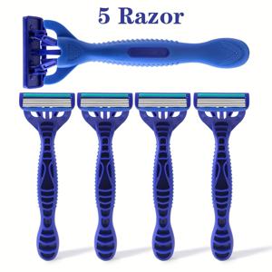 TEMU Jifuli 5/10개입, 수동 면도기 6중 스테인리스 스틸 블레이드, 남성용 안전 제모 면도기, 알로에 유분 스트립 호텔 일회용 면도기 면도날