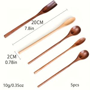 TEMU 7.8인치 천연 긴 손잡이 커피와 차용 스푼 5개 세트 - 우드, 우아한 디자인, 스터링, 서빙, 웨딩 선물용, 웨딩 선물 스푼 | 우아한 스푼 디자인 | 우드 스푼