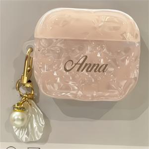 TEMU Airpods 1, 2, 3, 4, Pro 2용 파도선 쉘 디자인의 맞춤형 레이저 각인 이어폰 케이스