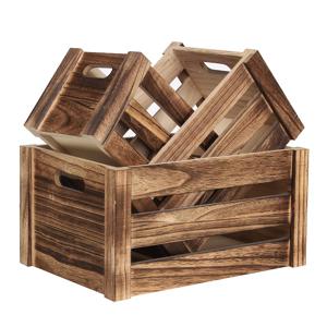 TEMU 빈티지 농가 스타일 색상의 나무 상자, 시골 장식용 박스, 3pcs 대형 중첩 나무 상자 세트, 수제 천연 원목 상자 (레트로 컬러, 라이트 번 컬러, 내추럴 우드 컬러, 다크 커피 컬러), 선반 바스켓