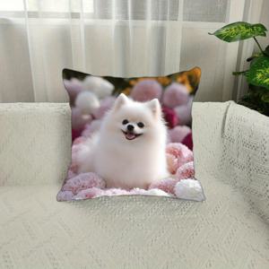 TEMU 2D 플랫 - 스타일리시한 레트로 화이트 푸들과 플로럴 패턴 45X45 Cm 폴리에스터 베개 커버, 지퍼 잠금, 세탁기 사용 가능, 거실, 소파 및 침실 장식에 적합한 2D 프린팅
