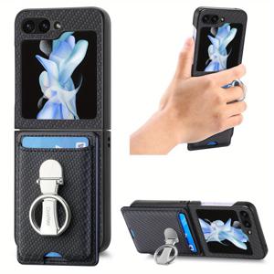 TEMU 새로운 삼성 Z Flip 6 멀티펑셔널 폰 케이스, 접이식 링 및 카드 홀더 기능, Z Flip 5 호환, 하드웨어 버클 보호 기능 포함