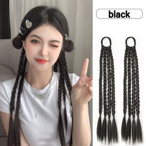 TEMU 2개 세트, 18인치 합성 가발, 박서 브레이드와 고무 밴드 스타일링, 또는 파티에 완벽