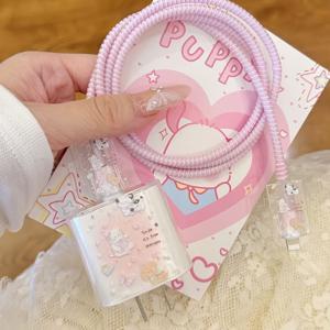 TEMU 아이폰 14 프로맥스 충전기 보호 케이스 데이터 케이블 보호 케이스 (아이폰 13/12/11 충전기 18/20W 고속 충전 헤드) 보호용 고양이 동물 보우 타이 패턴 5개 세트, 손상 방지 감김 로프 디자인, 남자친구/ 선물