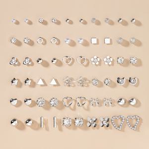 TEMU 60개 세트 패셔너블하고 간편한 선물 주얼리 하트 모양 작은 별 꽃 리본 원형 삼각형 기하학 귀걸이 대형 세트 여성용 귀걸이 멀티피스 세트 선물