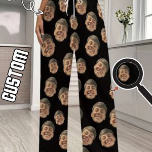 TEMU 맞춤형 반려동물 얼굴 프린트 커플 파자마 - 크리스마스, 추수감사절, 할로윈, 기념일, 발렌타인데이를 위한 완벽한 선물