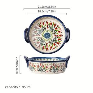 TEMU 세 가지 독점 디자인: 타원형, 원형 또는 손잡이 세라믹 베이크웨어 컬렉션 - 전통 폴란드 장식 | 식기세척기 사용 가능 | 가족 모임과 크리스마스 디너 파티에 완벽