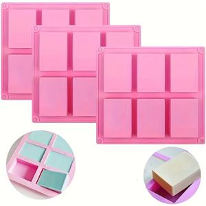 TEMU 3세트 핑크 실리콘 비누 몰드 - 직사각형 수제 비누, 양초 및 레진 공예 몰드 (메시 디자인), 공예 용품
