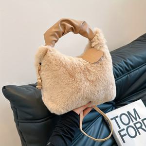 TEMU 여성용 스몰 핸드백 - 플러시 토트백, 스타일리시 숄더 크로스바디 백, 가을/겨울용 다용도 숄더백, 외출, 쇼핑, 출퇴근, 매칭용으로 적합, 휴대폰, 지갑, 립스틱 보관에 완벽
