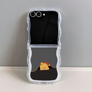 TEMU 휴대폰 케이스 - 5988 회색 바닥 곰돌이 물결 투명 패턴 TPU 접이식 풀 커버리지 낙하 방지 폰 케이스 (삼성 갤럭시 Z 플립 7/7SE/7FE, 삼성 갤럭시 Z 플립 6, 삼성 갤럭시 Z 플립 5, 삼성 갤럭시 Z 플립 4/3 5G 호환)