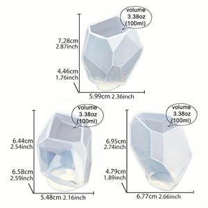 TEMU 3개 대형 다면 수 Kristall석 수지 에폭시 몰드, 주얼리 제작용, 보석비누 몰드, 카보숑 실리콘 캔들 몰드, DIY 캔들 만들기, 폴리머 클레이 프로젝트용