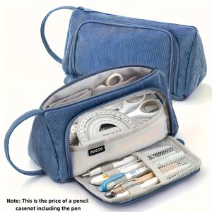 TEMU 다기능 대용량 코듀로이 지퍼형 삼각형 필통, 학교, 사무실, 여행용, 내구성 있고 휴대가 간편한 화장품 보관 가방, 실용적인 디자인