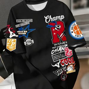 TEMU 남성 패션 그래픽 프린트 티셔츠 - 