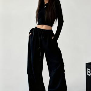 TEMU 여성용 다용도 그레이 스웨트팬츠, 2025년 봄/가을 신상 하이웨이스트 레그 루즈 캐주얼 조거