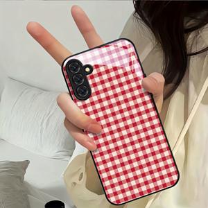 TEMU 휴대폰 케이스 - 레드 폴카 도트 체크 패턴 고품질 블랙 강화 유리 폰 케이스, 삼성 갤럭시 A04 A04S A05 A05S A06 A13 A14 A15 A16 A22 A23 A24 A25 A32 A33 A34 A35 A52 A52S A53 A54 A55 5G S21 S22 S23 S24 S25 FE Plus Ultra 5G에 적합