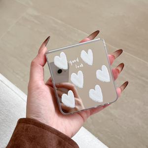 TEMU 핸드페인팅 하트형 거울 사랑의 하트 팔봉 휴대폰 케이스, 삼성 갤럭시 Z 플립 3 4 5 6 7 호환