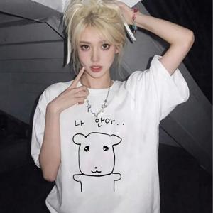 TEMU 여름 우아한 여성용 라운드넥 반팔 티셔츠, 카툰 강아지 프린트, 다용도, 부드럽고 통기성 좋은 캐주얼 여름 상의, 통기성 폴리에스터, 2D 열전사, 고품질 메쉬 소재