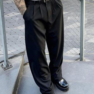 TEMU 남성 드레스 팬츠, 패셔너블 캐주얼 정장용 블랙 슬랙스, 우아한 드레이프 효과, 편안한 착용감, 다양한 파티와 휴가에 적합