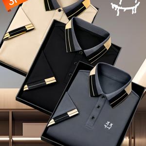 TEMU TH-957 3피스 세트는 편안하고 통기성이 좋은 원단을 사용하여 신축성 있는 고급스러운 남성용 프린트 반팔 폴로 셔츠가 특징입니다. 골프, 테니스 훈련 및 비즈니스 캐주얼 웨어에 적합합니다.