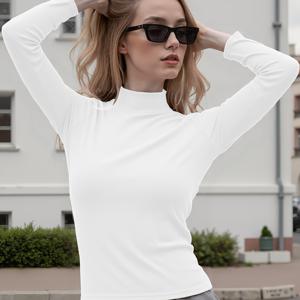 TEMU 여성용 가을/겨울 하프터틀넥 슬림핏 패션 캐주얼 티셔츠 탑