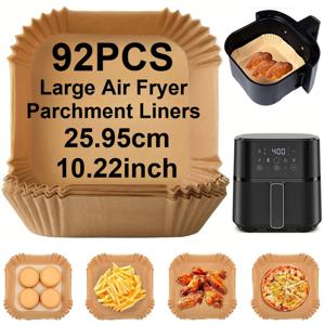 TEMU 42/92개입 강력 논스틱 에어프라이어 라이너 - 대형 사각 러플 엣지 파스텔 페이퍼, 방유 및 고온 저항, 에어프라이어/오븐/전자레인지 간편 청소, 식품 등급 일회용 베이킹 시트 (파티 식사 준비용), 필수 주방 액세서리