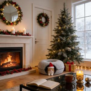 TEMU 피카부 캣 케이브 - 30-45파운드 대형 및 다중 고양이용, 스크래치 방지 탈부착 및 세탁 가능 터널 침대, 편안한 도넛형 캣 케이브 (라이트 그레이, 대형)