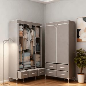 TEMU 1개 공간 절약형 현대적인 옷장, 통기성 문 커튼 및 서랍 포함 - 다층 수납 정리함, 선반, 서랍 및 걸이봉 포함, 침실, 소형 아파트에 적합 - 쉬운 조립, 견고한구조, 컴팩트 디자인, 옷장, 침실용 옷장, 옷장 보관, 옷장, 침실용 옷장, 옷장 정 리 및 보관, 옷장, 옷장, 옷장
