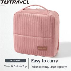 TEMU 벨벳 여행용 정리 파우치 1개 | 부드러운 핑크골드 무광 마감, 더치 벨벳 외부 레이어, 입체 퀼팅이 있는 다중 층 수납공간, 하단 서랍형 수납 | 공항 보안검색대에서의 빠른 접근, 깔끔한 호텔 카운터탑 수납, 비즈니스 미팅 전 서류 정리, 가장 친한 친구의 여행용 짐싸기에 추천 | 여행용 정리함, 휴대용 화장품 케이스, 다기능 세면도구 가방