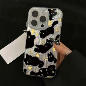 TEMU 휴대폰 케이스 - 달, 별, 검은 고양이 디자인, 아이폰 케이스 또는 커버에 적합