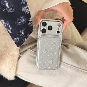 TEMU 휴대폰 케이스 - 아이폰 17Promax 케이스에 적합한 고급 은색 자수 다섯각 별, 개인 맞춤형 16Pro 낙하 방지 15Promax 15Pro 남성 및 여성용 14Pro 휴대폰 보호 케이스