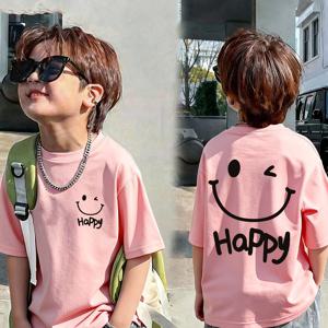 TEMU 소년용 핑크색 반팔 티셔츠 - 애플리케 데칼 디자인, 루즈핏 여름 캐주얼 상의, 라운드넥 블라우스, 기계 세탁 가능한 부드러운 스트레치 원단 (놀이 약속, 캐주얼 복장에 적합)