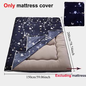 TEMU 퀸 사이즈 네이비 플로럴 푸톤 매트리스 커버 지퍼 포함, 슈퍼 소프트 폴리에스터 원단, 세탁기 사용 가능, 전통 일본 푸톤 매트리스를 위한 우아한 디자인, 매트리스 보호커버