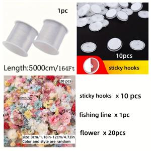 TEMU 31피스 봄 DIY 플로팅 꽃 장식 세트 1세트, 인조 꽃, 낚싯줄, 접착 후크 포함. 간편한 걸이—웨딩, 파티, 홈 데코, 사진 소품에 완벽