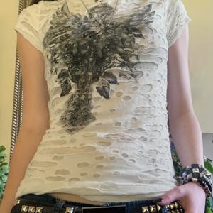 TEMU 하라주쿠 스타일 레트로 찢김 프린트 슬림핏 여름 신상 2025 티셔츠 탑