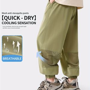 TEMU 1개 소년용 올리브 그린 여름 바지, 메쉬 모기 방지 기능 및 신축성 허리밴드 & 통기성 빠른 건조 원단 - 야외 스포츠, 러닝, 캐주얼 착용에 적합한 릴랙스 핏 - 어린이 3세 이상, 남아용 바지