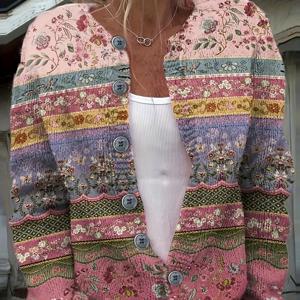 TEMU 여성용 경량 플로랄 프린트 가디건 - 캐주얼 롱 슬리브 라운드 넥 오픈 프론트 스웨터, 봄 & 가을용 레귤러 핏 카디건