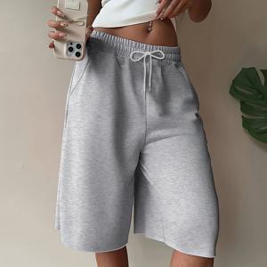 TEMU 여성 솔리드 컬러 캐주얼 루즈핏 스웨트셔츠 반바지 크롭 팬츠