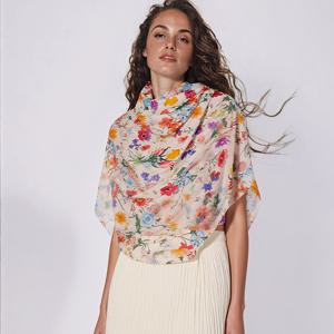 TEMU 여성용 100% 실크 플로럴 프린트 스카프 - 대형 숄, 우아한 가벼운 통기성 아웃도어 액세서리 캐주얼/포멀 웨어, 핸드워시 전용, 화려한 컬러 믹스, 비탄력 원단