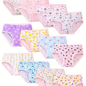 TEMU 12팩 패션 걸스 삼각 팬티, 귀여운 캐릭터 프린트 키즈 속옷, 부드럽고 편안한 아동용 캐주얼 언더웨어