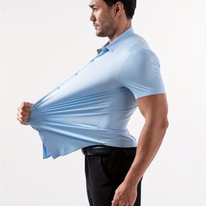 TEMU 무봉제 고탄성 남성용 셔츠 반팔 비즈니스 포멀 탑 솔리드 컬러 니트 원단 무게 160g 구성 폴리에스터 88% 스판덱스 12%