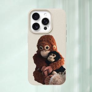 TEMU 폰 케이스: 오목볼록 화이트 대형 홀 모조 가죽 패턴 원숭이 포옹 패턴 매트 방탄 폰 케이스, 아이폰 11 12 13 프로/프로 맥스용 360도 전방위 보호, 스마트폰을 위한 최고의 선물