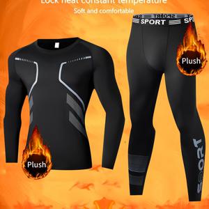 TEMU 남성용 보온 베이스 레이어 세트 겨울용 두꺼운 러닝 트레이닝 속건성 의류 피트니스 바디 하그잉 스포츠 남성용 스포츠웨어