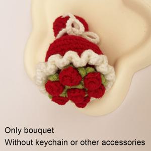 TEMU 1개 미니 꽃다발, 털실 코바늘 뜨개질, 수제 장미 및 가방 장식